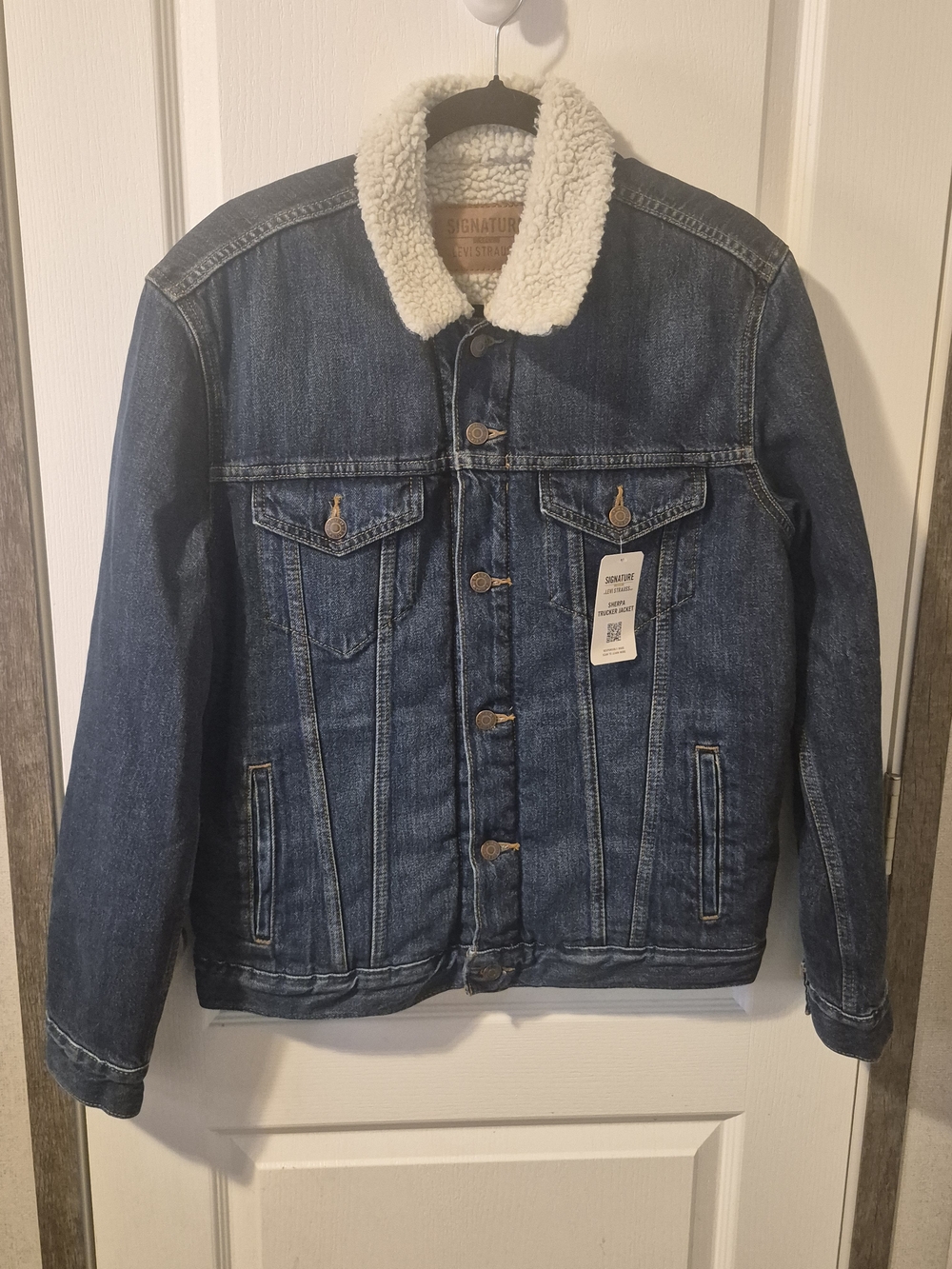 Signature by Levi Strauss Sherpa Trucker Denim Jacket Gorpcore Boho Low Effort